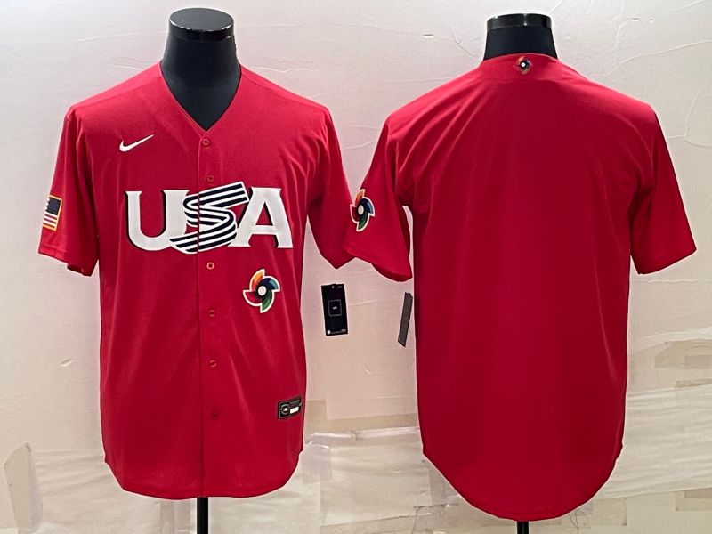 Men 2023 World Cub USA Blank Red Nike MLB Jersey3->->MLB Jersey
